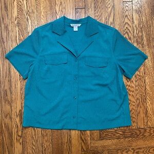 Athleta Teal Button-Up Short Sleeve Shirt